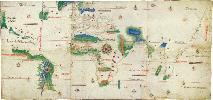 Planisfério de Cantino, 1502  Biblioteca Estense, Módena.  en.wikipedia.org/wiki/File:Cantino_planisphere_(1502).jpg